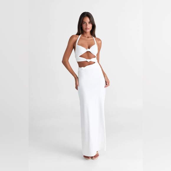 NEW Sasha Therese Oralia Cutout Halter Maxi Long Dress White Small S NWT - Picture 1 of 11